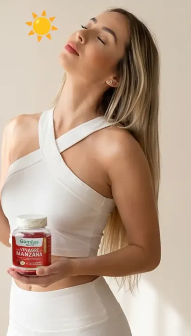 Mujer con vientre plano y energía en el día — Gomitas VMTC